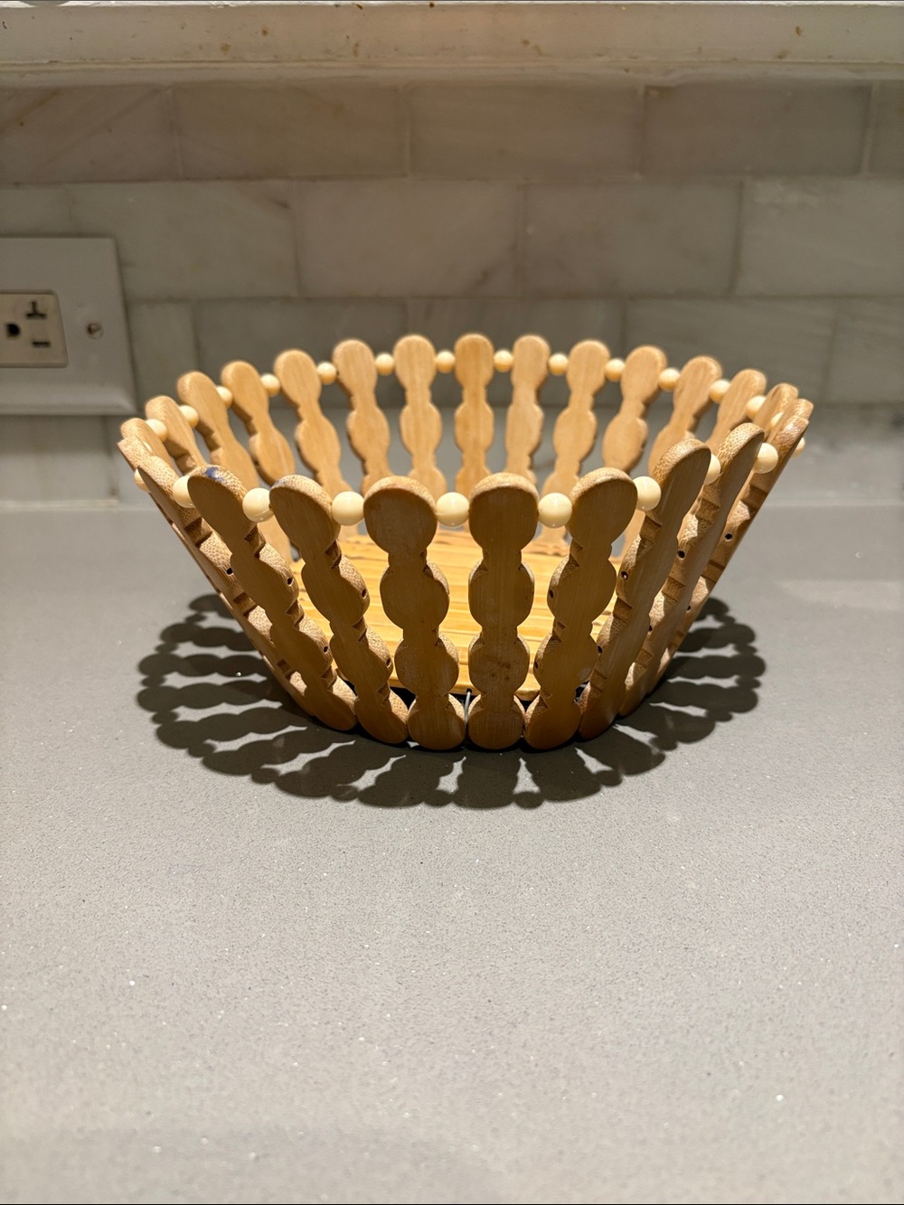 Wooden Bead Open Weave Decorative Bowl - Natural Wood
